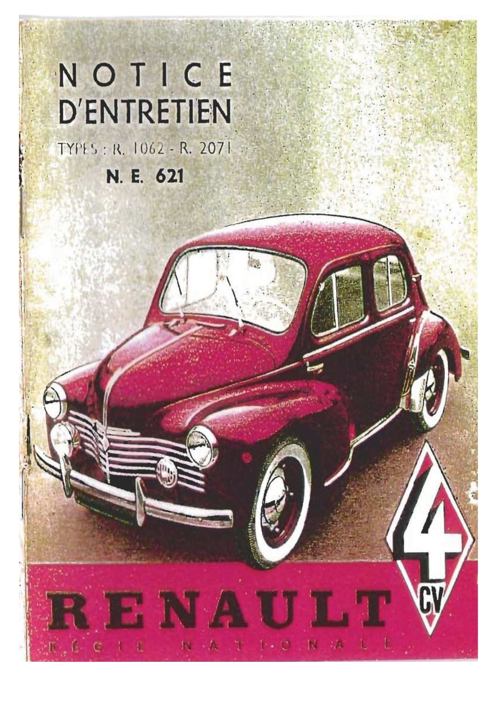 Notice Renault 4cv de 1952 NE621 R2071