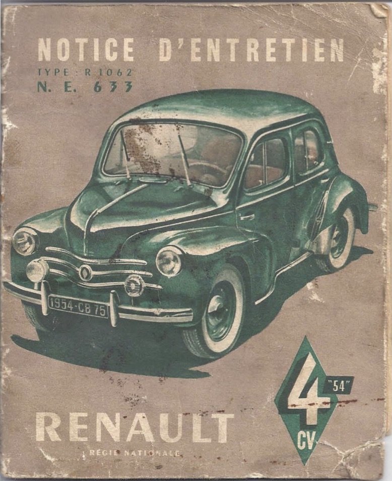 Notice Renault 4cv de 1954 R1062