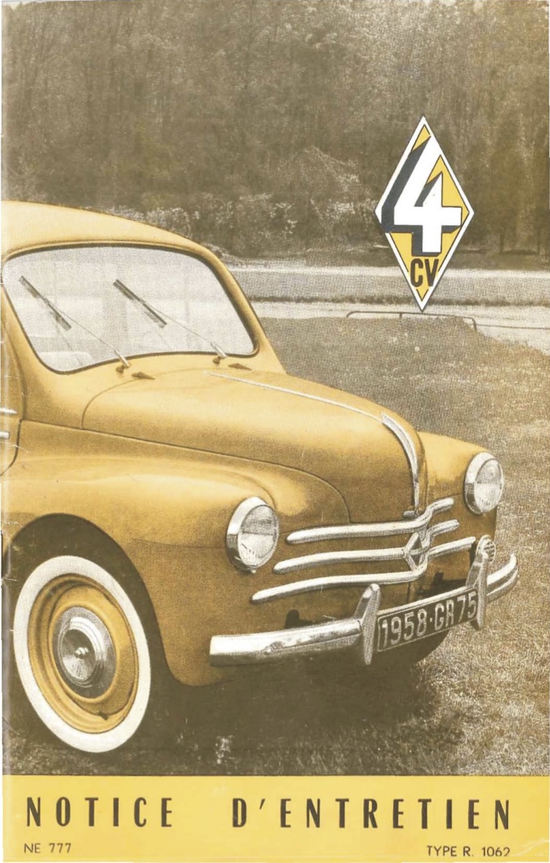 Notice Renault 4cv de 1958 R1062